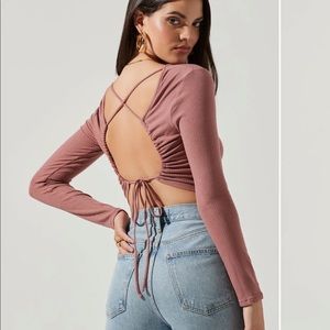 ASTR THE LABEL TOLUCA CUTOUT CROSS STRAP LONG SLEEVE TOP